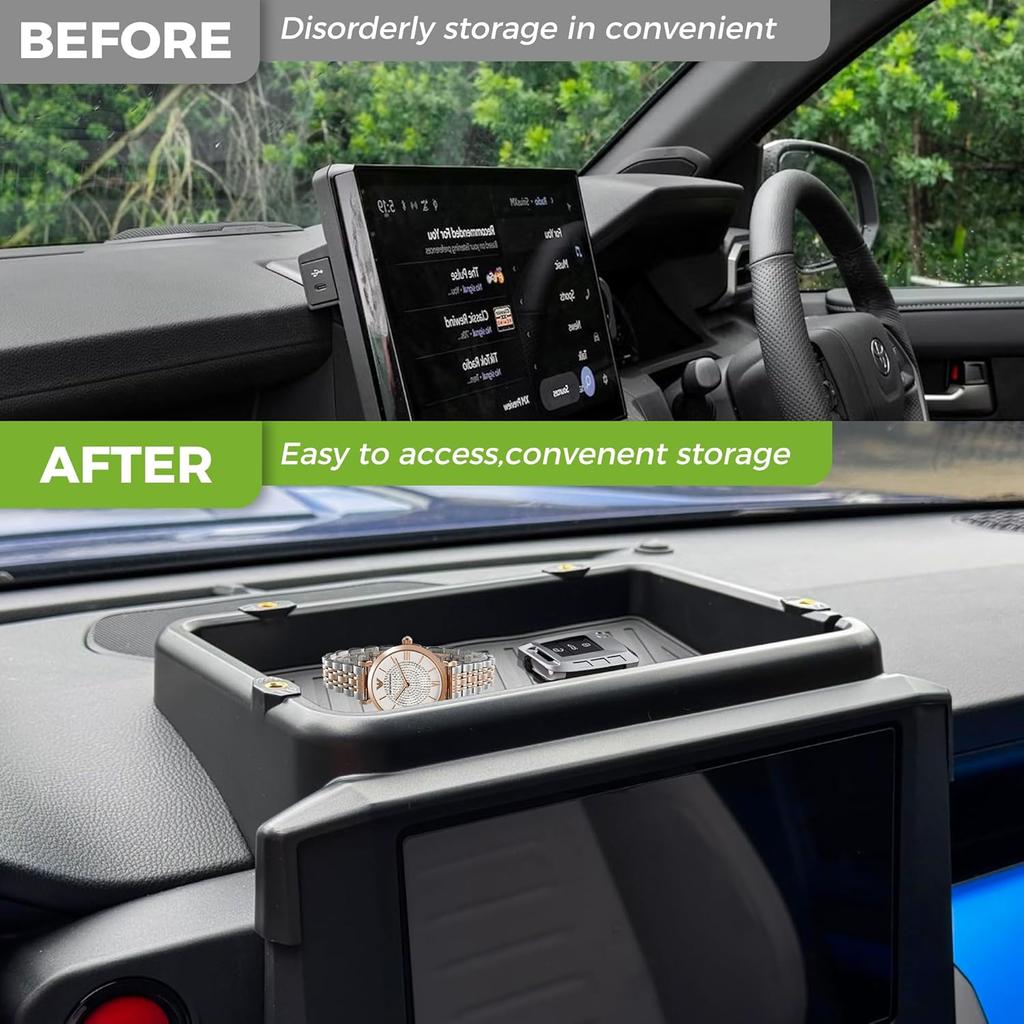 Dashboard Storage Box Compatible With Tacoma 2024-2025 Accessories,8-Inch Behind Screen Organizer Screen Back Tray Storage Box With Anti-Slid Pad