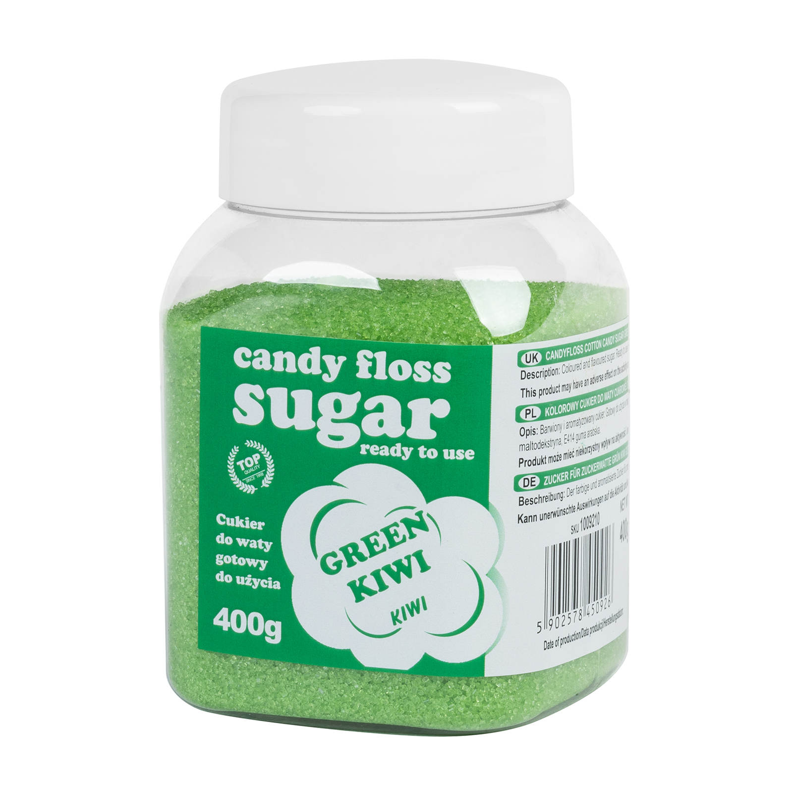 Zucchero filato colorato, verde, gusto kiwi, 400g