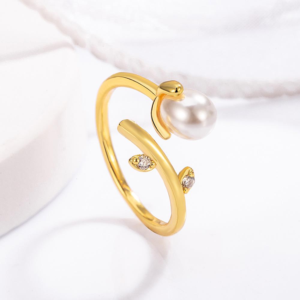 French Minimalist Faux Pearl Twig Ring - Mori Style High-End Open Hand Jewelry