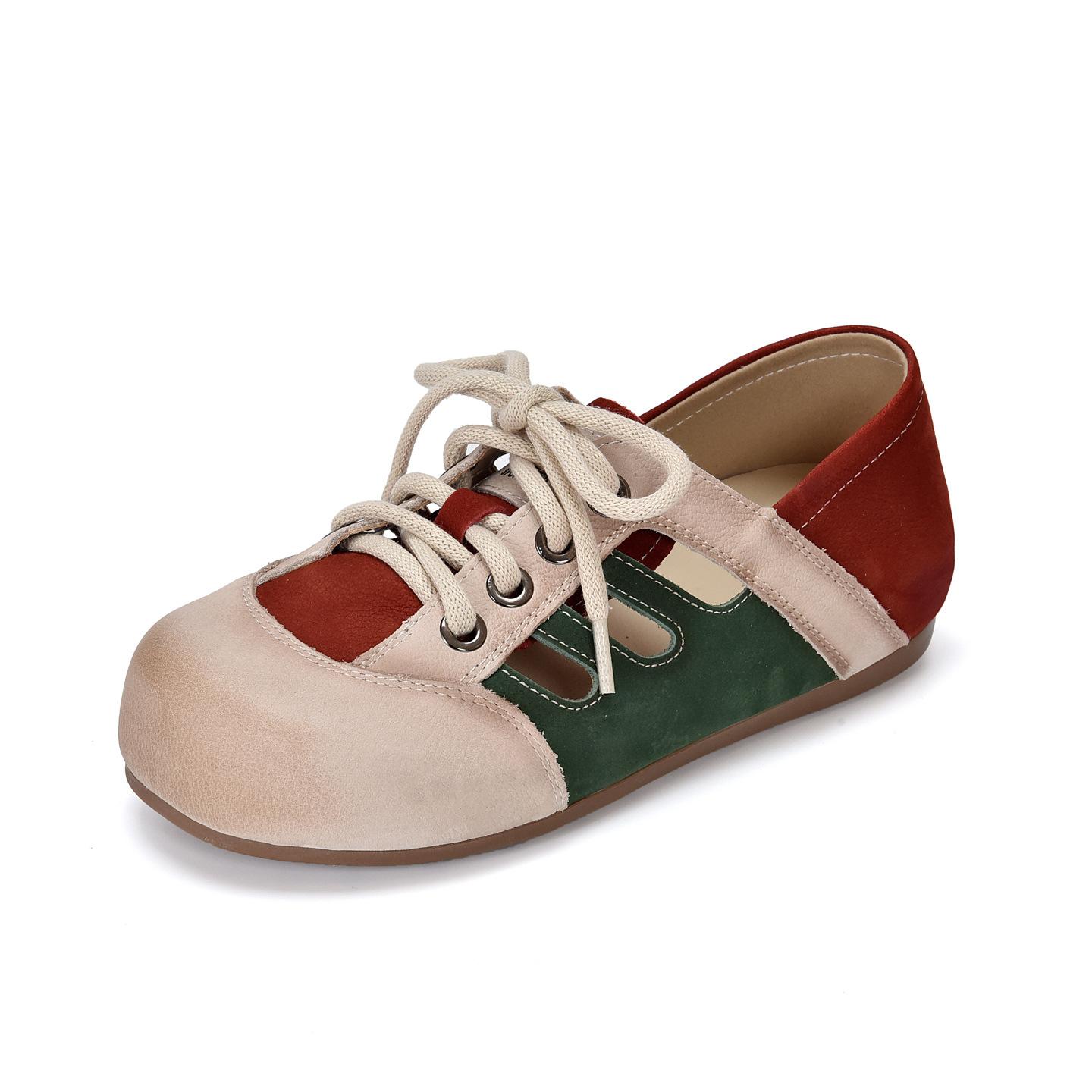 

Johnature Mixed Colors Hollow-out Sandals Genuine Leather Lace Casual Flat Women s Shoes 35 красный