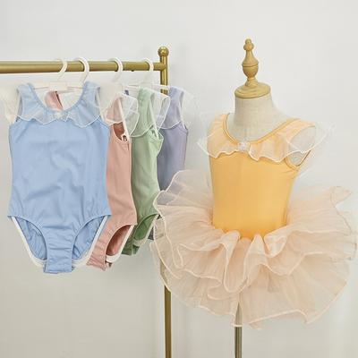Roupas de Dança Infantis Verão Manga Curta Teste de Prática Performance Saia Tutu Sem Mangas Princesa Menina Fantasia de Ballet