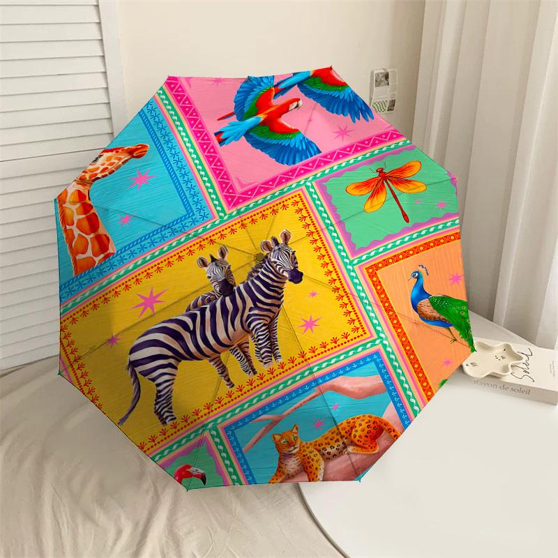 

1PC jungle animalsAutomatic Open/Close Umbrella with Windproof, 8-Rib Sturdy Canopy, Durable Ribs, Fashionable Design1258A