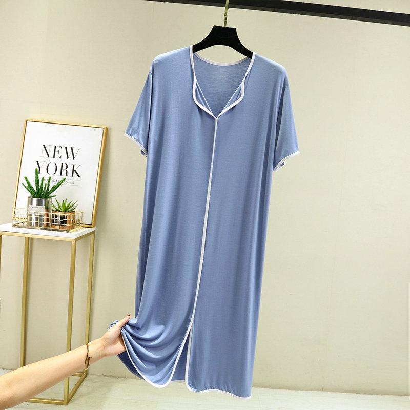Women's Modal Short-Sleeve Summer Nightdress, Loose Fit, Large Size, Belly-Covering Hem, Lightweight Long Skirt.