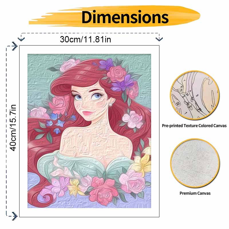 Disney digital oil painting Ariel princess floral art handmade diy gift home decoration