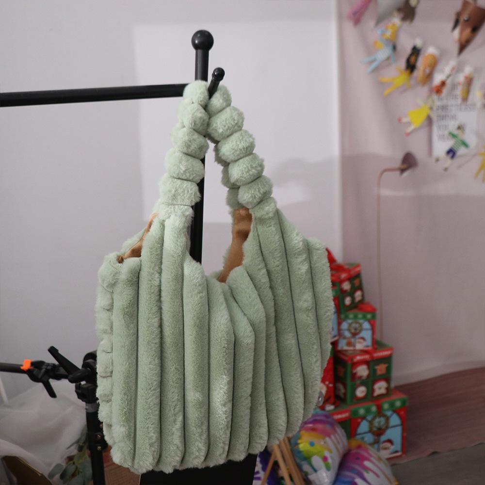 Solid Color Plush Handbag Korean Style Plush Shoulder Bag Kawaii Plush Tote Bag Female/Girls