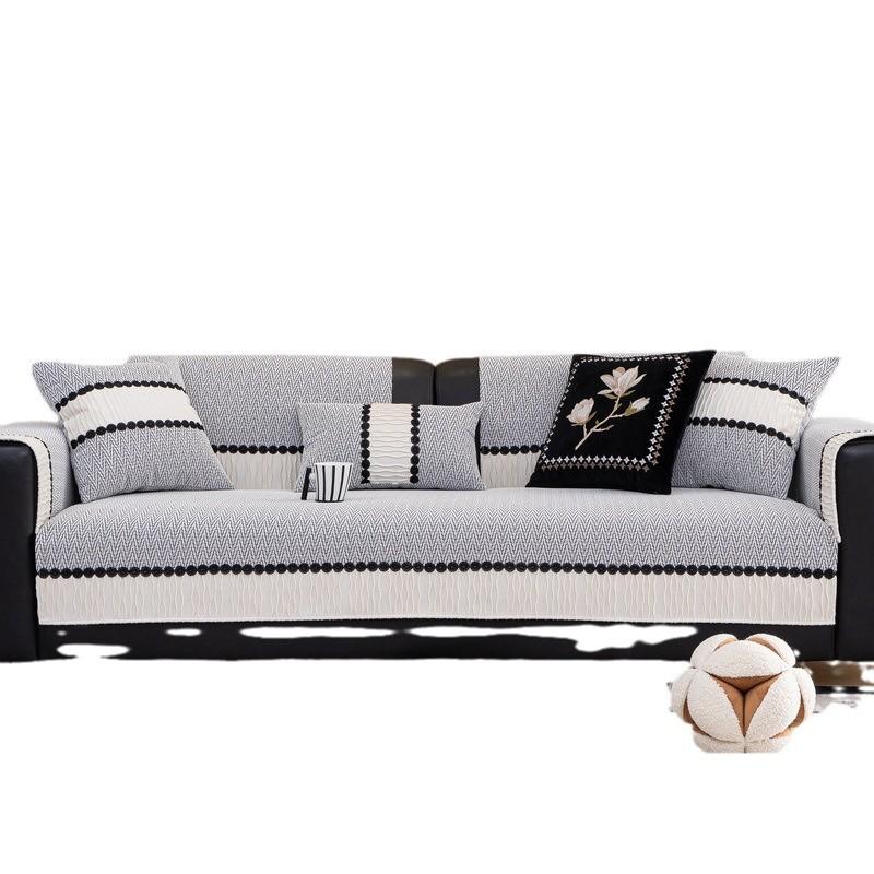 Light French Cream Wind Sofa Cushion  New Fish Bone Pattern Chenille Leather Sofa Non-Slip Backrest Cover Cloth Towel