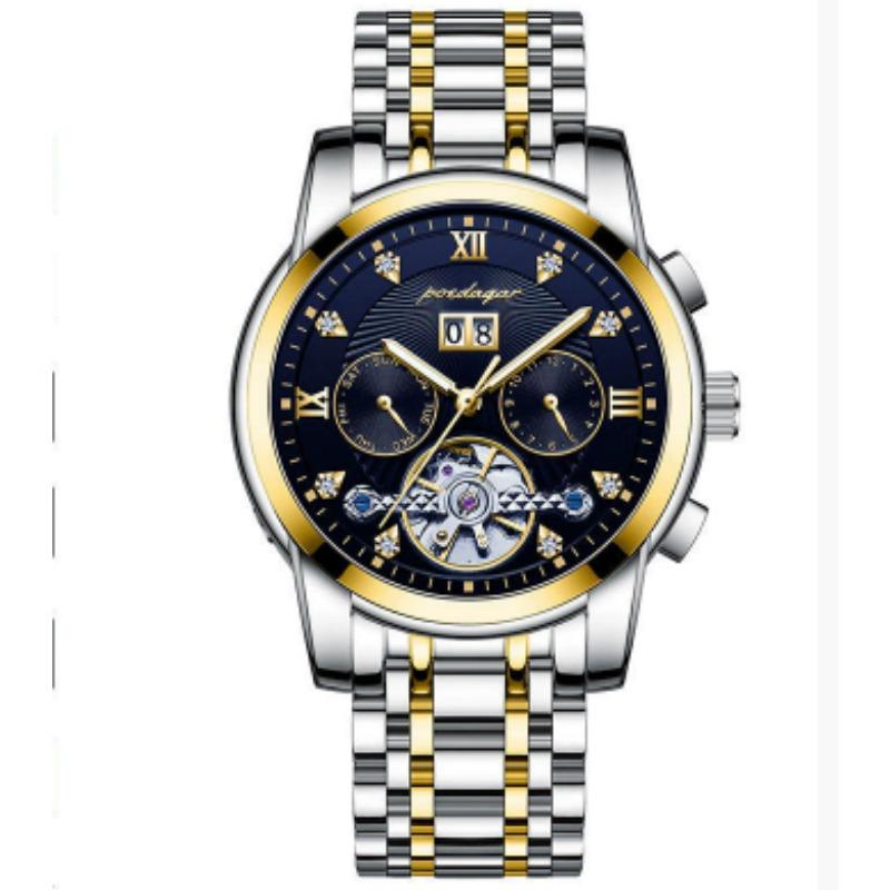 Novo Relógio Mecânico Automático Masculino À Prova D'água Luminoso Calendário Relógio Roda Voadora Estilo Empresarial Sem Fecho