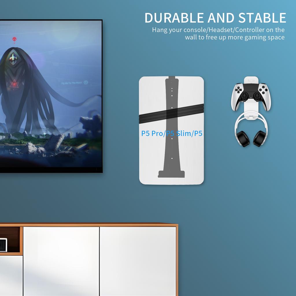 JYS P5227 Wall Mount Bracket for Sony PlayStation 5 Slim/5 Pro/5 Game Console Storage Rack Hook Set