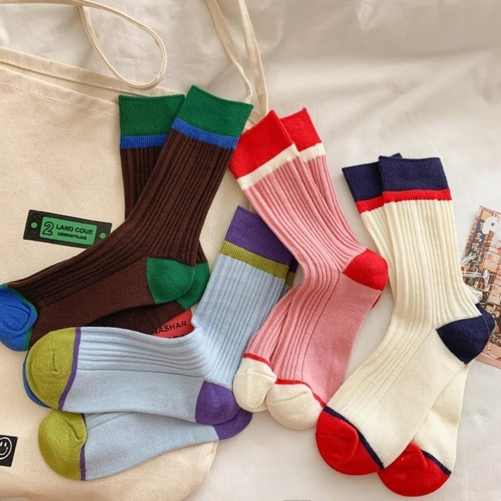 A Pair Soft Mid Tube Socks Stripes Long Socks Durable Womens Crew Socks  for Women