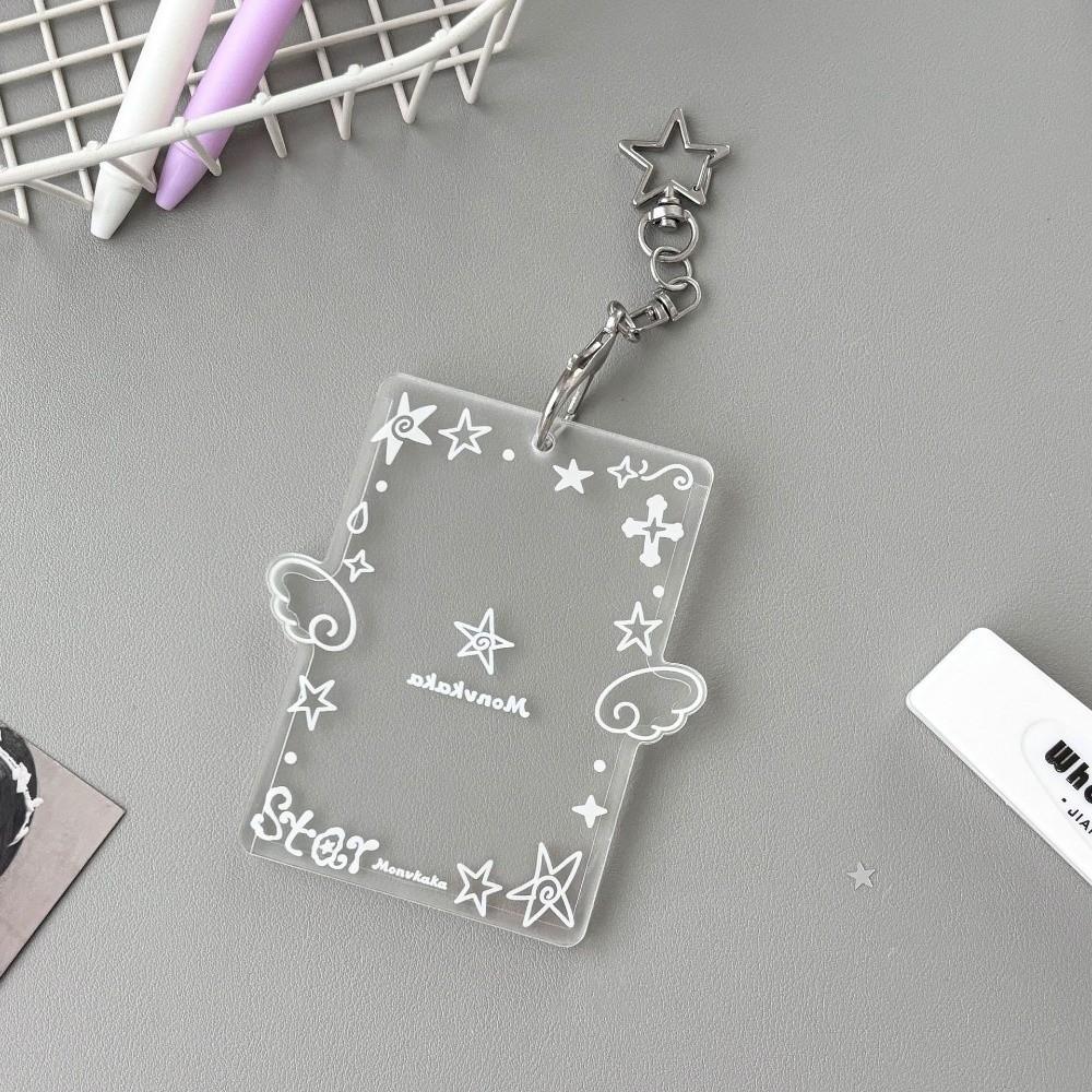 Acrylic 3-inch Photocard Holder with Angel Wings Graffiti Style Kpop Photo Card Protector with Keychain Card Cover