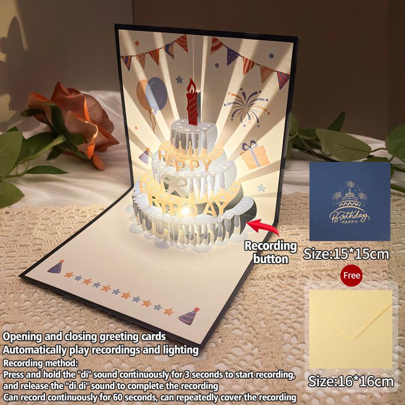 1/5Pcs Music Glowing Lighting Greeting Cards Birthday Blessing Postcard Handwritten Birthday Party Greeting Card