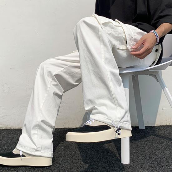 Men Cargo Pants Solid Color Hip-hop Style Loose Pattern Multi Pockets Elastic Waist Men Trousers Daily Clothes