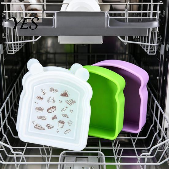 Portable Breakfast Box Silicone Sandwich Holder Lunch Box, Microwave Safe Food Container for Bread Keeper Work Toast, Leak-Proof Bento School,