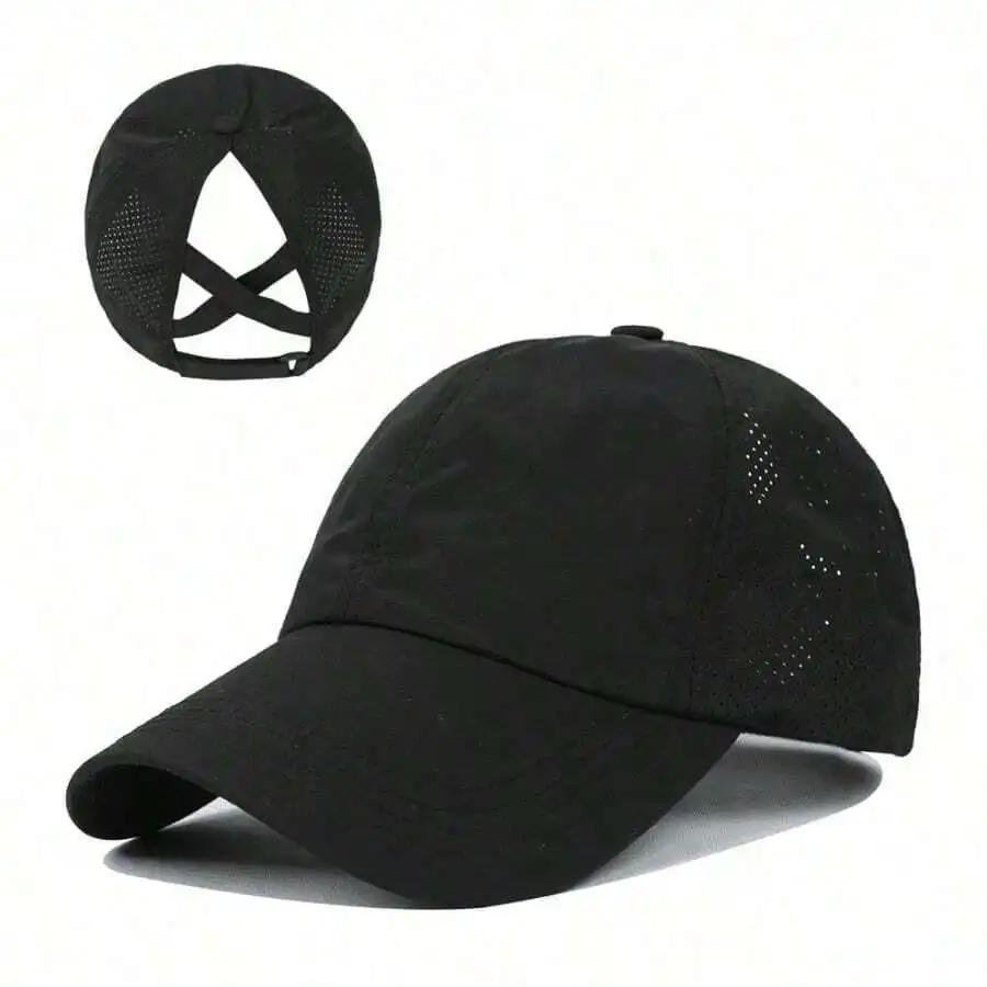 Solid Color Baseball Cap With Mesh Panel Ponytail Opening Quick Dry Sun Protection Casual Outdoor Hat