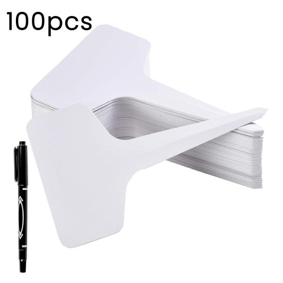 100Pcs T-Type Plant Tags Garden Labels Plastic Plant Marker Tags Waterproof Reusable Plant Labels with Marking