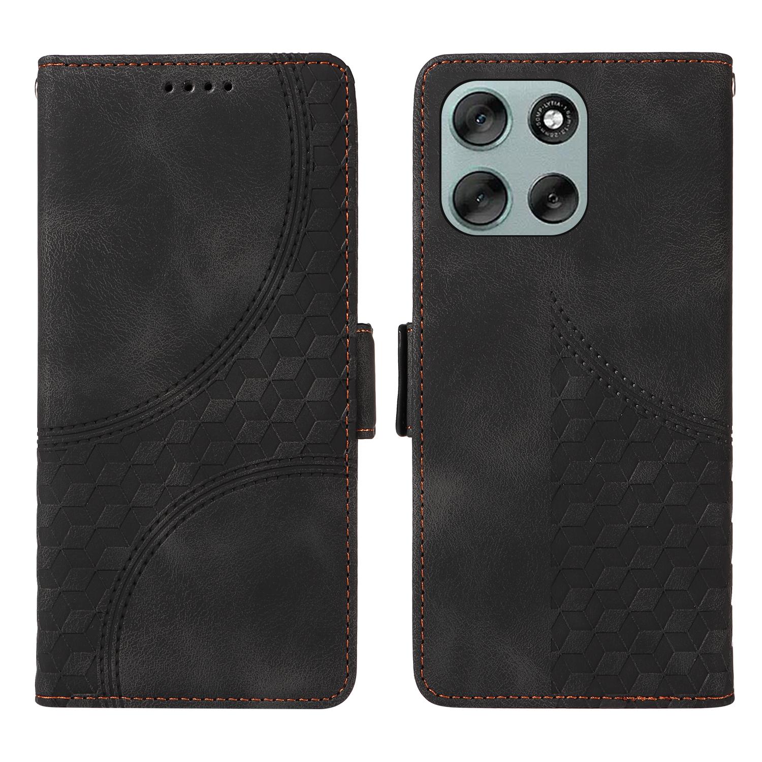 

Кожаные чехлы-кошельки для Motorola Moto G56 5G с ромбовидным тиснением, чехол для телефона со стендом и ремешком Black