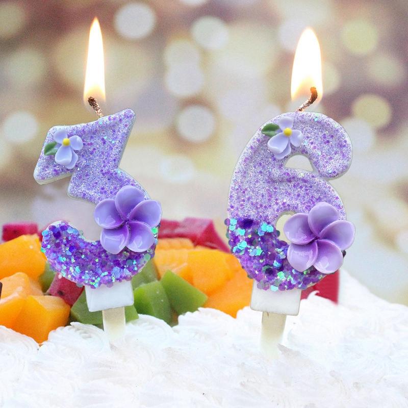 Fairy Birthday Number Candles Purple Pink Digital Candle 0-9 Number Cake Topper Girls Birthday Party Cake Decoration Supplies