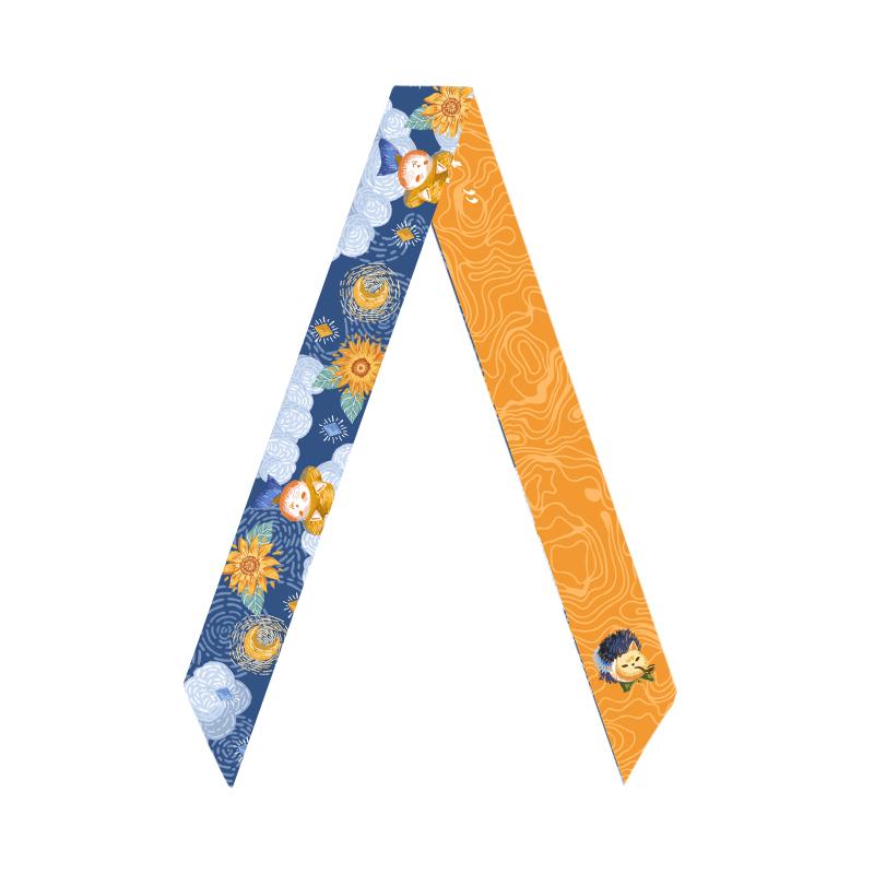 

Artist series starry sky long silk scarf streamer original design French retro headband bag strap 120cm x 5cm оранжевый