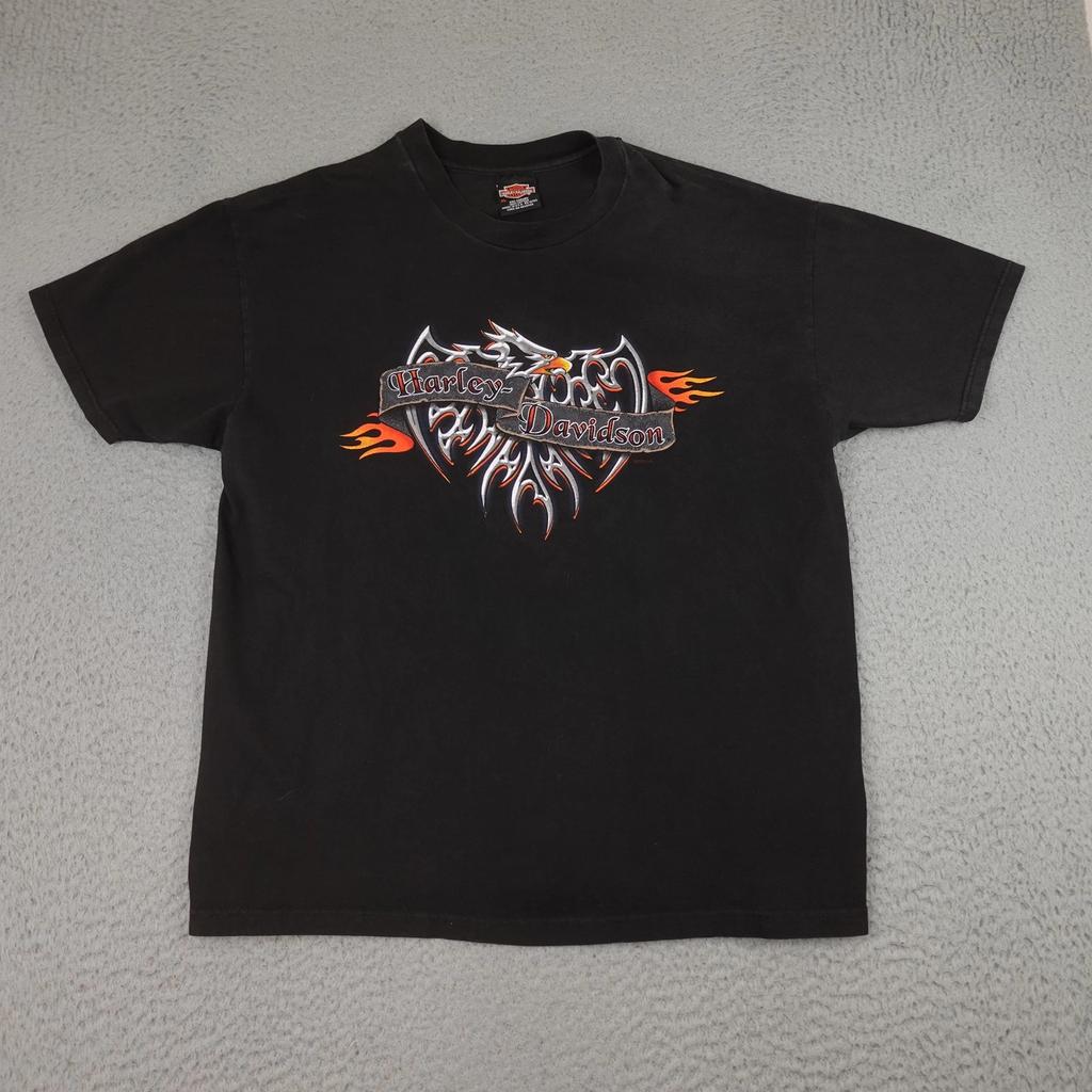 Vintage Harley Davidson Shirt Mens XL Black Flame Fire Eagle El Paso Texas 2000s
