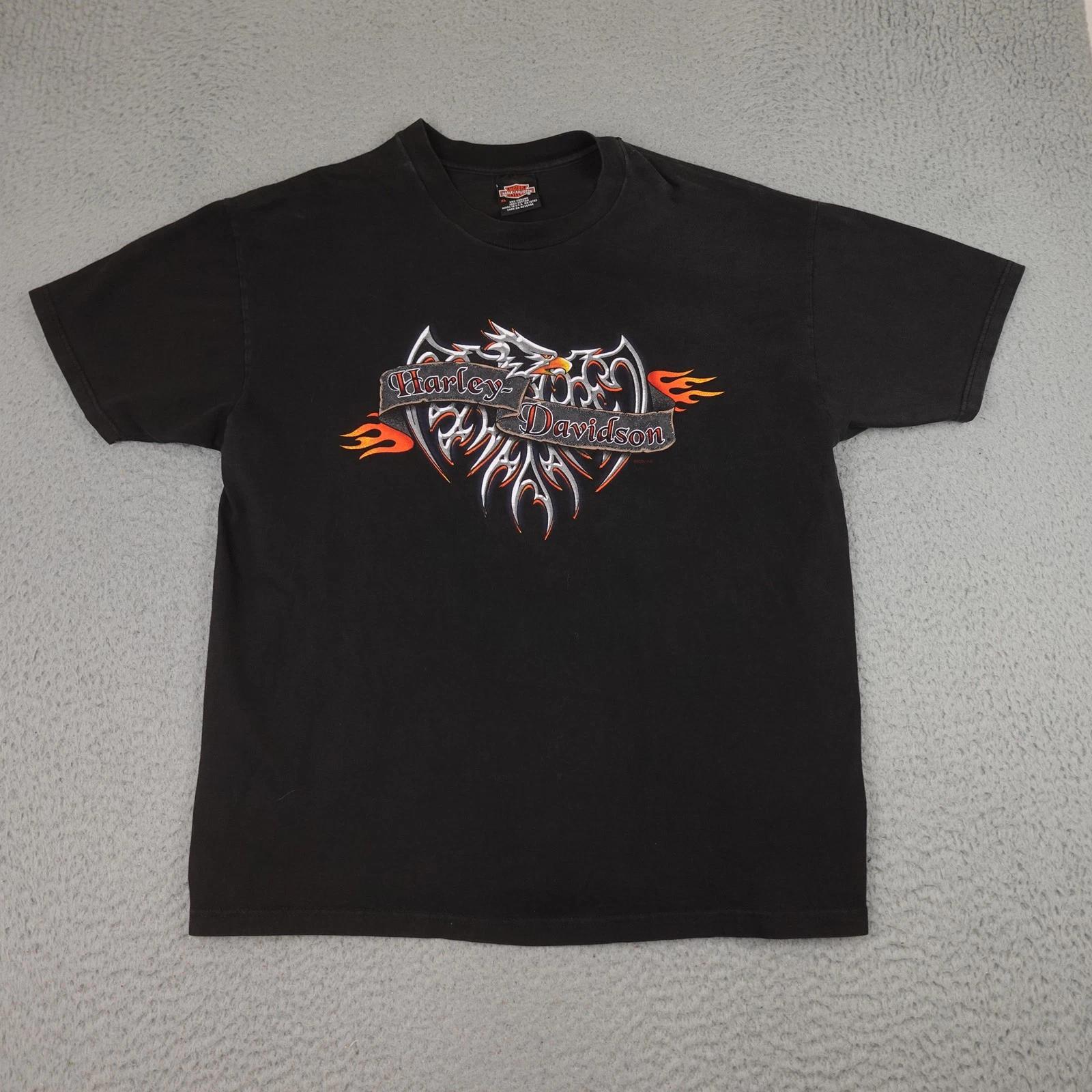 

Vintage Harley Davidson Shirt Mens XL Black Flame Fire Eagle El Paso Texas 2000s 4XL