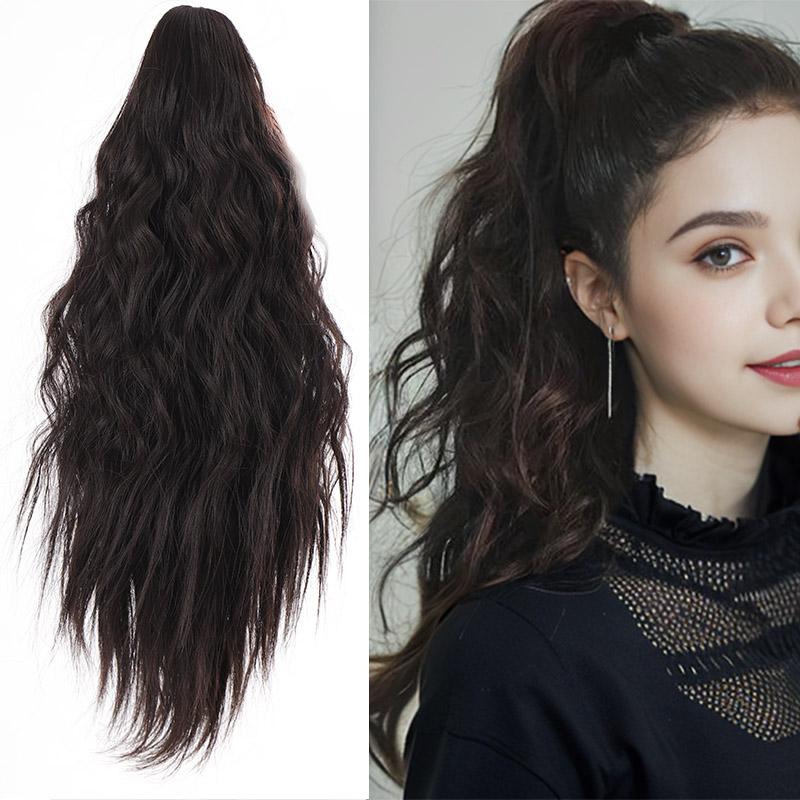 

18-дюймовый длинный кукурузный вьющийся хвостик, зажим для наращивания хвоста для женщин, синтетическое волокно, термостойкие наращивания хвоста