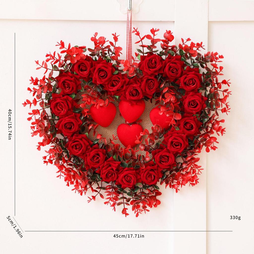 Heart Shaped Wreath Valentine's Day Decoration Artificial Rose Flowers Garland for Indoor Outdoor Mantel Table Anniversary