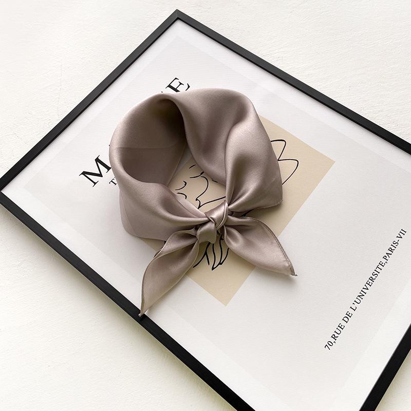 Silk Square Scarf: Solid Color Rolled Edge Headscarf for Women (53cm)
