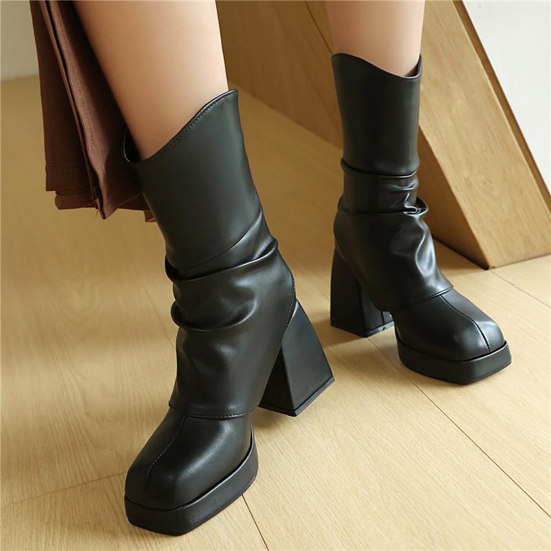 Women's high-heeled short boots autumn and winter new European and American style waterproof table thick heel solid color large size short boots