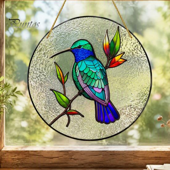 Sunlight Reflective Window Decoration Colorful Hummingbird Wall Hanging Decoration, Stained Acrylic Suncatcher for Easy Install Pendant Decor,