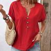 Short Sleeve Summer Women Shirt Casual V Neck Button Down Solid Color Top