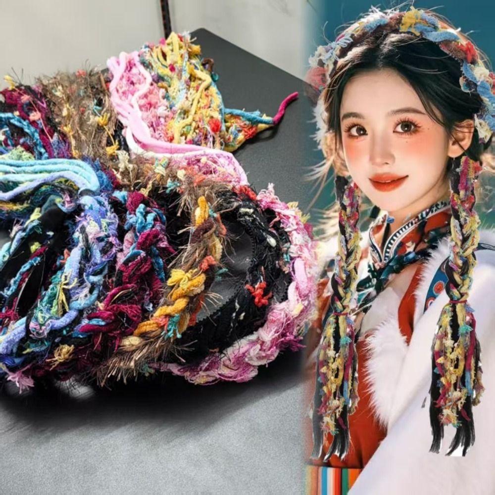 Boho Style Chinese Tibetan Hairband Colorful Ribbon Long Tassel Braid Hairband 55CM Candy Colored Ponytail Extensions Headpiece