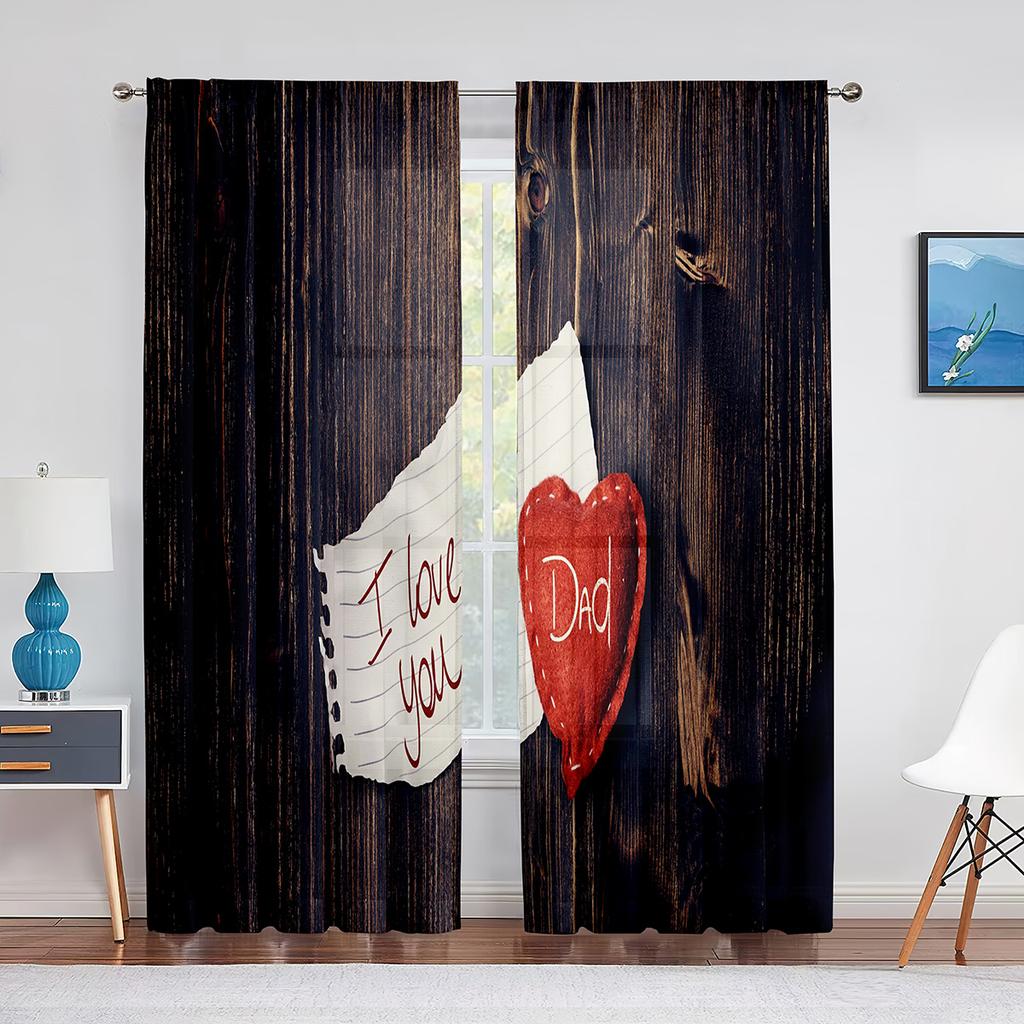 Happy Father‘s Day Sheer Voile Curtain Ocean Beach Sunset Kids Silhouettes Window Tulle Curtains for Living Room Bedroom Decor