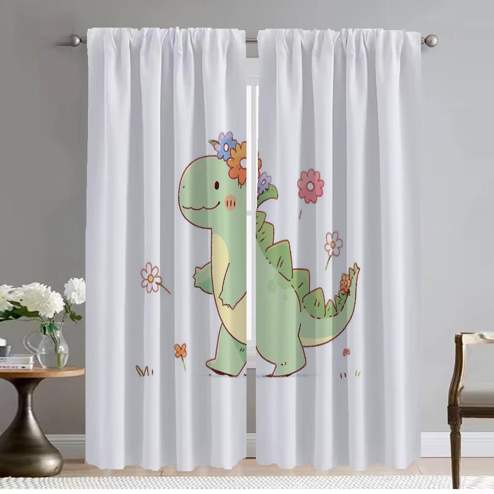 Little Dinosaur Blackout Curtain for Room 2 Panel Anti-mosquito Curtains for Camera Partition Halloween Decoration Shades Living