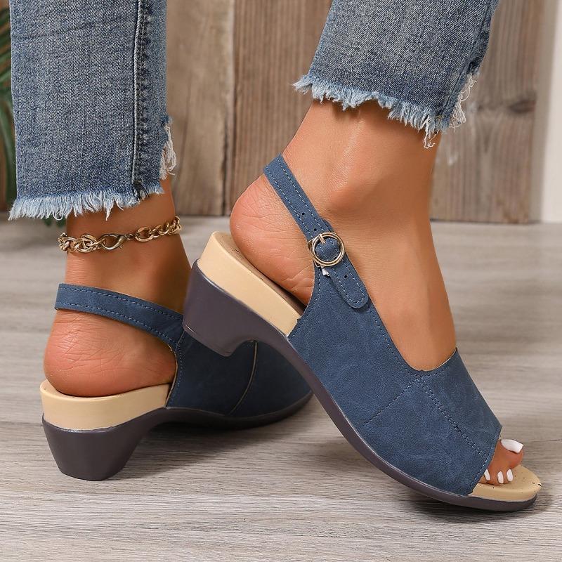 Sandals Women Beach Chunky Heel One Buckle Strap High Heeled Women Sandals