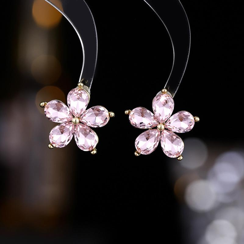 925 Silver Needle Flower Crystal Earrings, Korean Style High-End Zircon Studs, Sweet Dopamine Design for Women