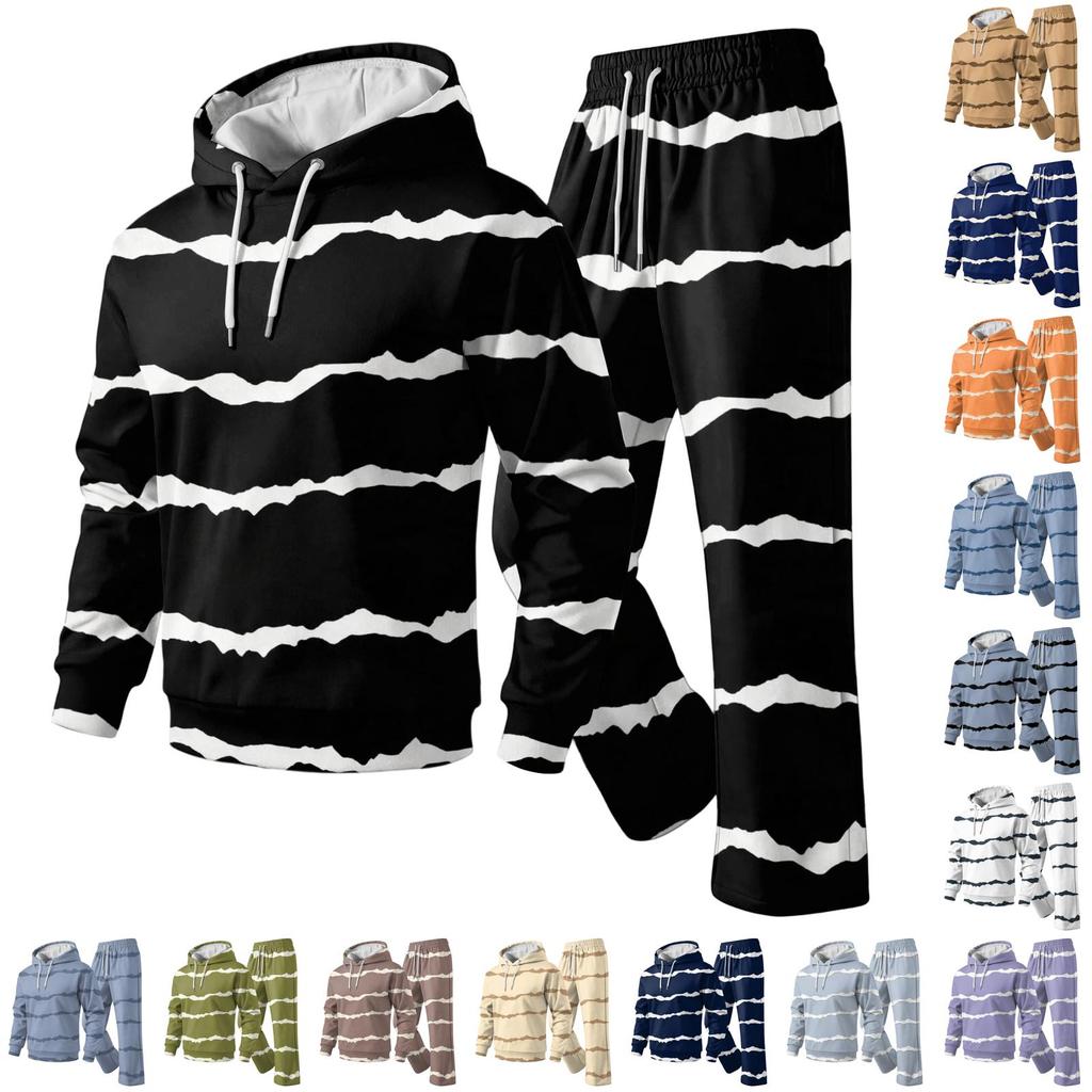 Men's Hoodie and Sweatpants Set with Elastic Waist, Casual Two Piece Outfit