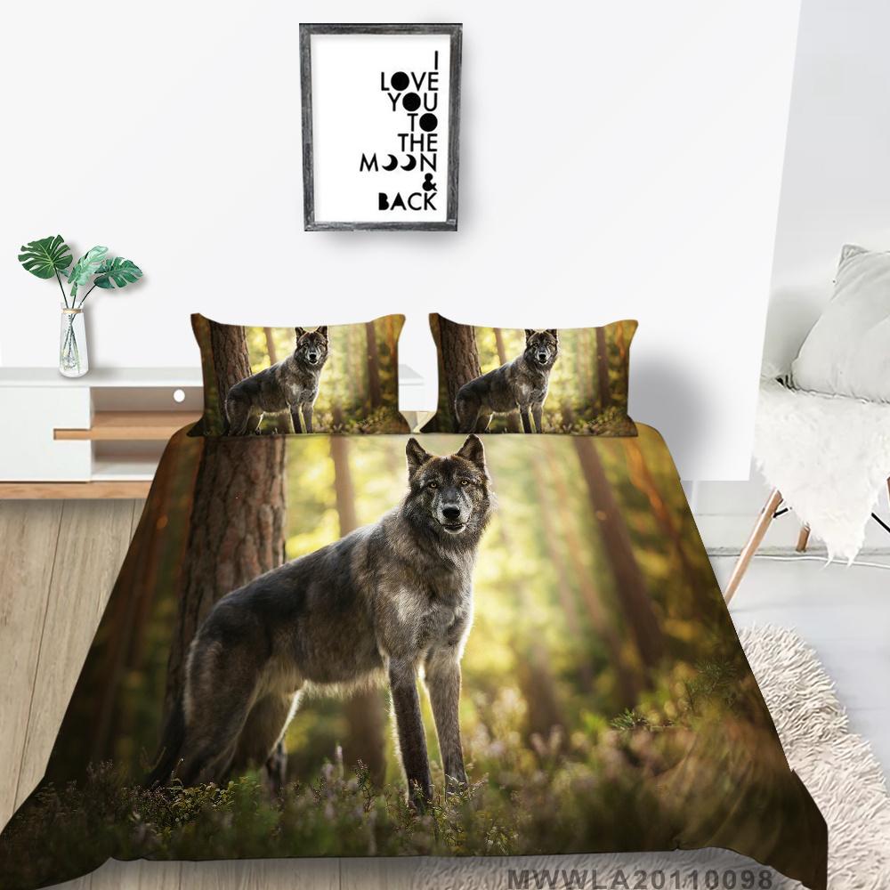 2023 New Style Duvet Cover Set Wolf Printing Bed Set Luxury Cool Bedding Set Cover Girl Bedding Set Polyester Single Size Bed Cover