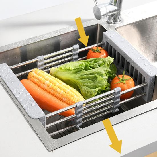 Égouttoir à vaisselle extensible pour évier en acier inoxydable, égouttoir à vaisselle pour évier de cuisine, fruits et légumes