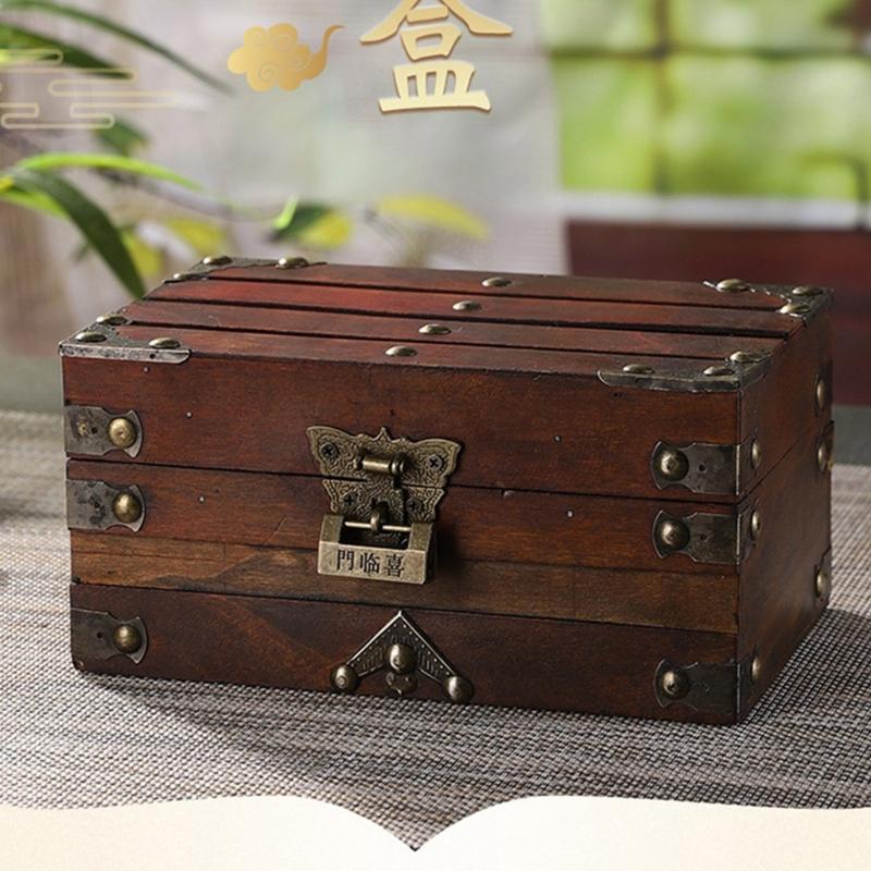 Ręcznie wykonana antyczna drewniana szkatułka na biżuterię z systemami bezpiecznych zamków, wielofunkcyjnymi przegródkami, do codziennego użytku