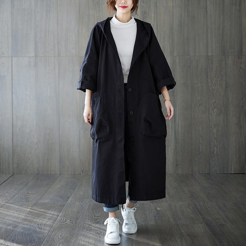 2024 Autumn Hooded Long Trench Coat for Women - Loose Fit, Plus Size, Casual Commute Style