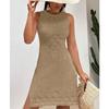 Summer Vacation Sexy Hollow Out O-neck Sleeveless Dress Solid Knitted Dress Elegant High Slit Dresses Beach Sunscreen Cover