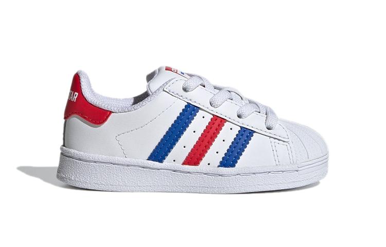 Adidas Originals Superstar Collection Abrasion Resistant Low top Toddler Shoes White Blue Red Infant And Toddler FV3691