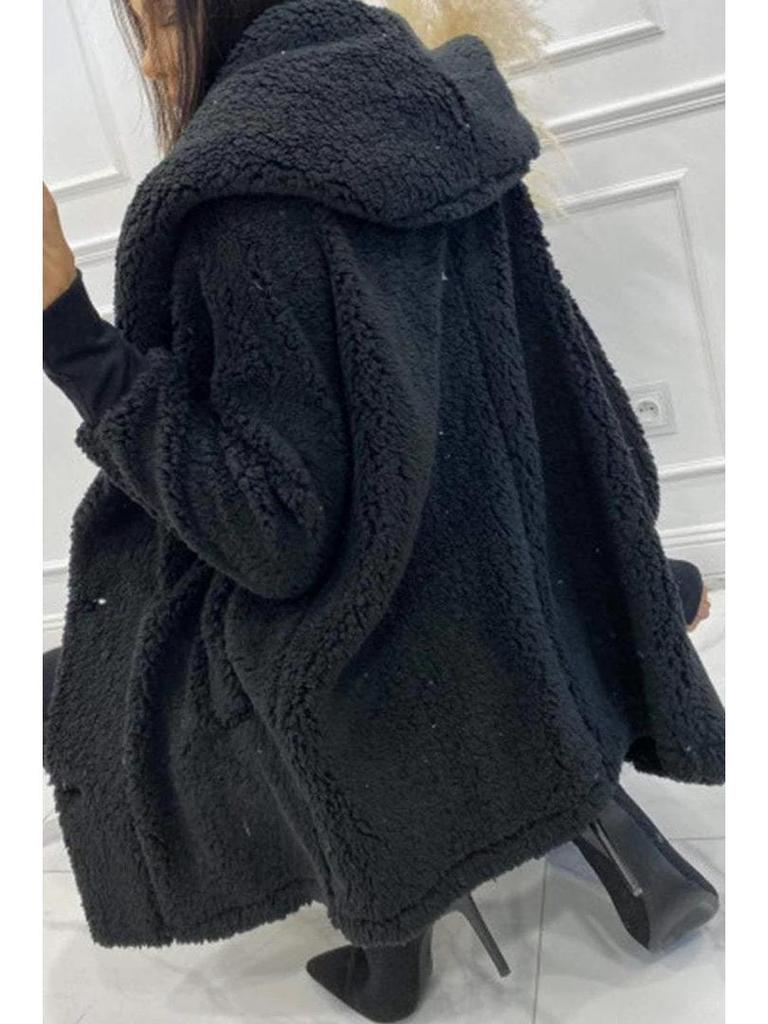 2024 Autumn/Winter European & American Women's Plush Loose Hooded Jacket Coat