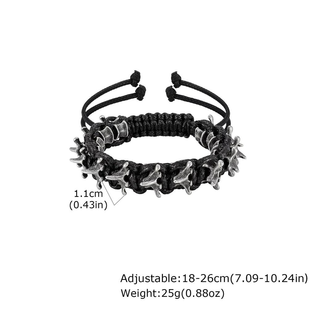 Vnox Men's Adjustable Bracelets, Vintage Gray Alloy Dragon Spine Woven Black Brown Rope Bracelet Rock Punk Metal Jewelry Gifts
