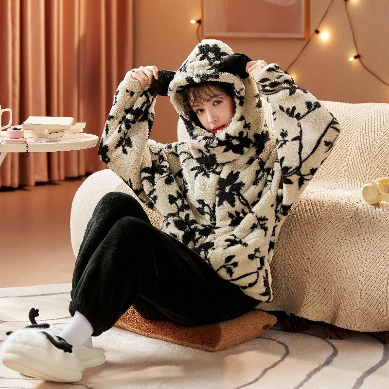 Piżama damska jesień/zima flanelowa polarowa gruba koszula nocna długa śliczna koralowa polarowa odzież domowa może być noszona na zewnątrz wygodna
