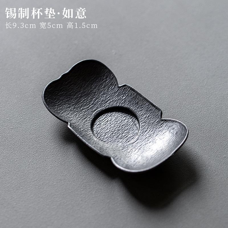 Japanese retro pure tin coaster Zen tea tray heat insulation pad old tin teacup mat cup tray tea ceremony tea set accessories