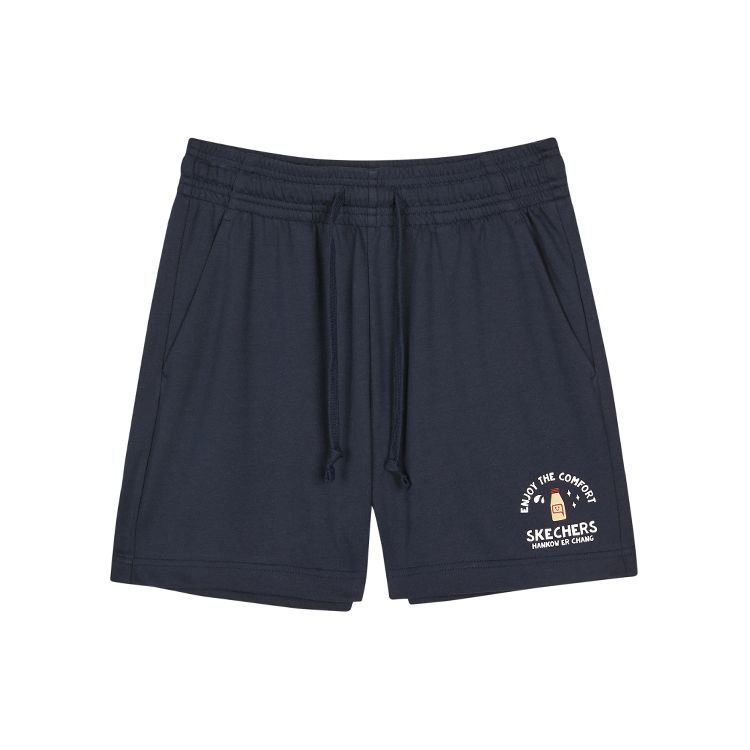 Skechers X Hankou Second Factory Letter Pattern Printed Straight Casual Shorts Women shorts Navy-Blue L223W031-002Z L