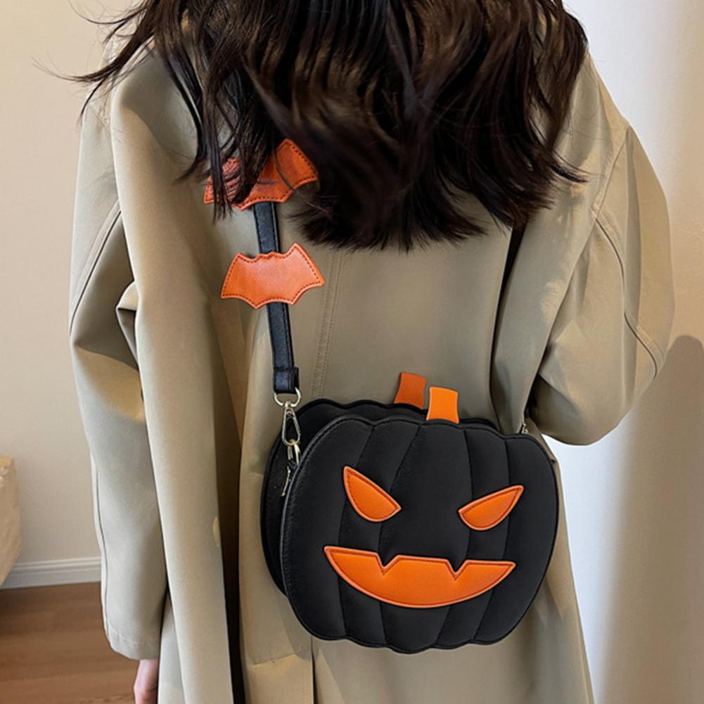 Gruselige Halloween-Kürbis-förmige Umhängetasche mit Fledermaus-Dekor Umhängetasche für Party