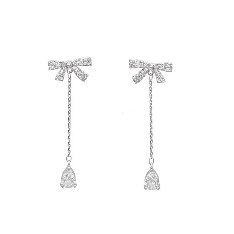 Beautiful Bow~ Water Drop Fringed Earrings New Popular Niche Design Earrings Cold Wind Earrings