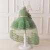 European Newborn Sequined Off-Shoulder Birthday & Christening Gown with Frilled Long Train Skirt